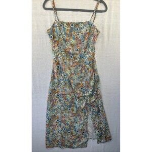 O’Neill Dress Jr Women M Retro Y2K Floral Spaghetti Midi Slit Scrunch Surf Beach